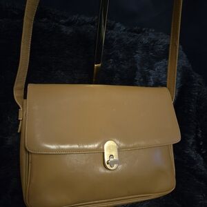 Genuine Vintage Italian Leather Camel Flap Crossbody Bag – Structured Turn Lock